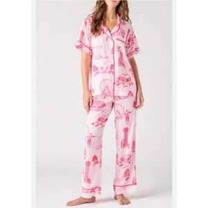 Katie Kime Pink Retro Cowgirl Dallas Pajama Set 2 Piece Modal Cotton Womens M